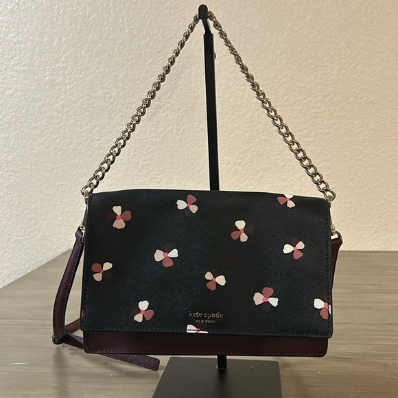 kate spade Handbags - Kate Spade Black and Burgundy Floral Print Crossbody Shoulder Bag